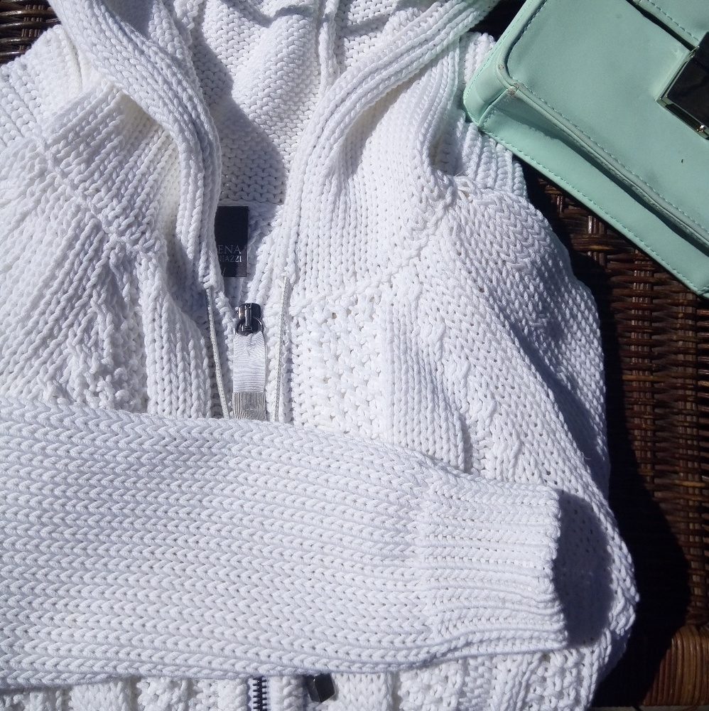 Lorena Antoniazzi Hooded White Knit Zip Sweater